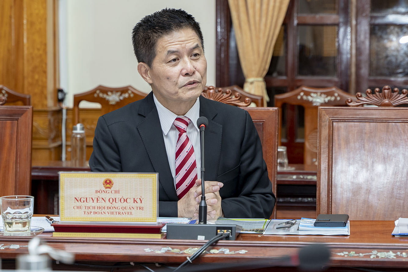 Ông Nguyễn Quốc Kỳ - Chủ tịch HĐQT Tập đoàn Vietravel chia sẻ về kế hoạch hợp tác thúc đẩy phát triển du lịch tỉnh Bình Định giai đoạn tới