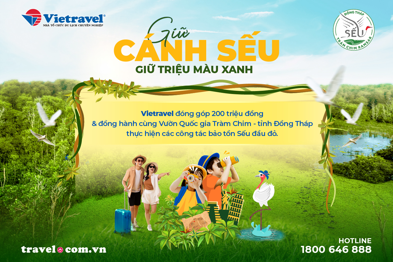 Chiến dịch CSR “Giữ cánh sếu – Giữ triệu màu xanh” của 📍𝐕𝐈𝐄𝐓𝐑𝐀𝐕𝐄𝐋 𝐌𝐈𝐂𝐄 - Thương hiệu thuộc Vietravel Corporation
 hiện đang nhận được sự ủng hộ từ Quý khách hàng và Quý đối tác.
