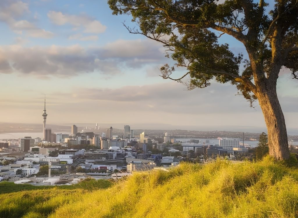 Thành phố Auckland nhìn từ đồi cao vào mùa thu