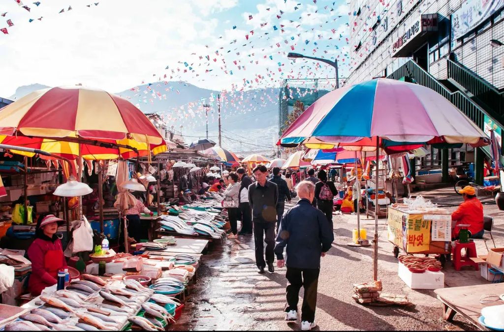 Các gian hàng hải sản tại Chợ Jagalchi Busan