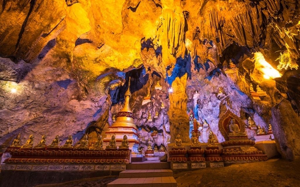 Hang Pindaya gây ấn tượng với không gian đá vôi tự nhiên và hệ thống tượng Phật được bố trí trong lòng hang