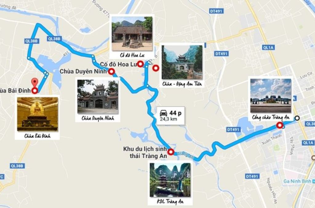 Bản đồ tuyến đường đến Cố đô Hoa Lư và các điểm tham quan Ninh Bình