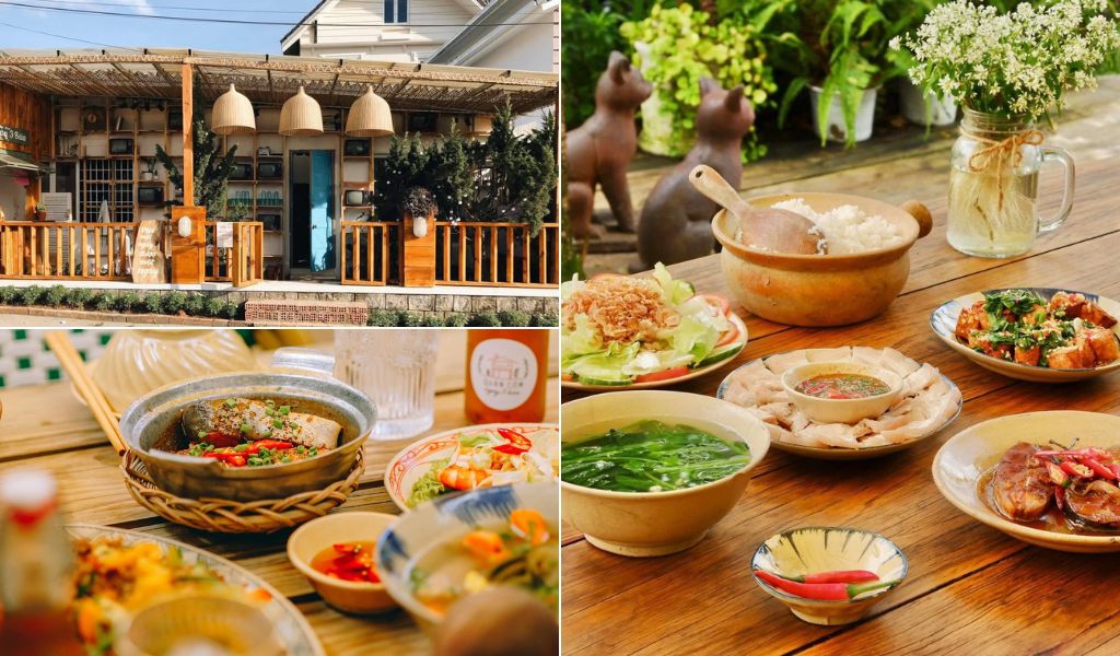 Mâm cơm nhiều món tại Quán Cơm Ngày Ba Bữa Đà Lạt