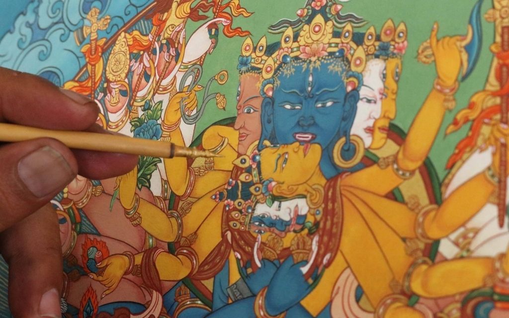 Tranh Thangka nhỏ mang họa tiết Phật giáo Tây Tạng