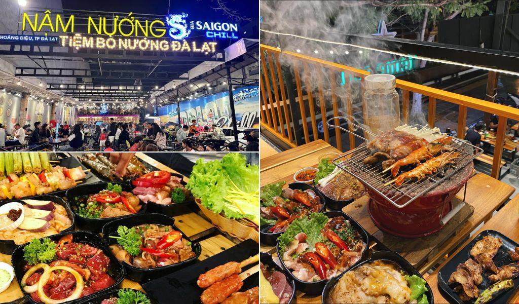 Không gian gỗ ấm cúng tại quán Nậm Nướng