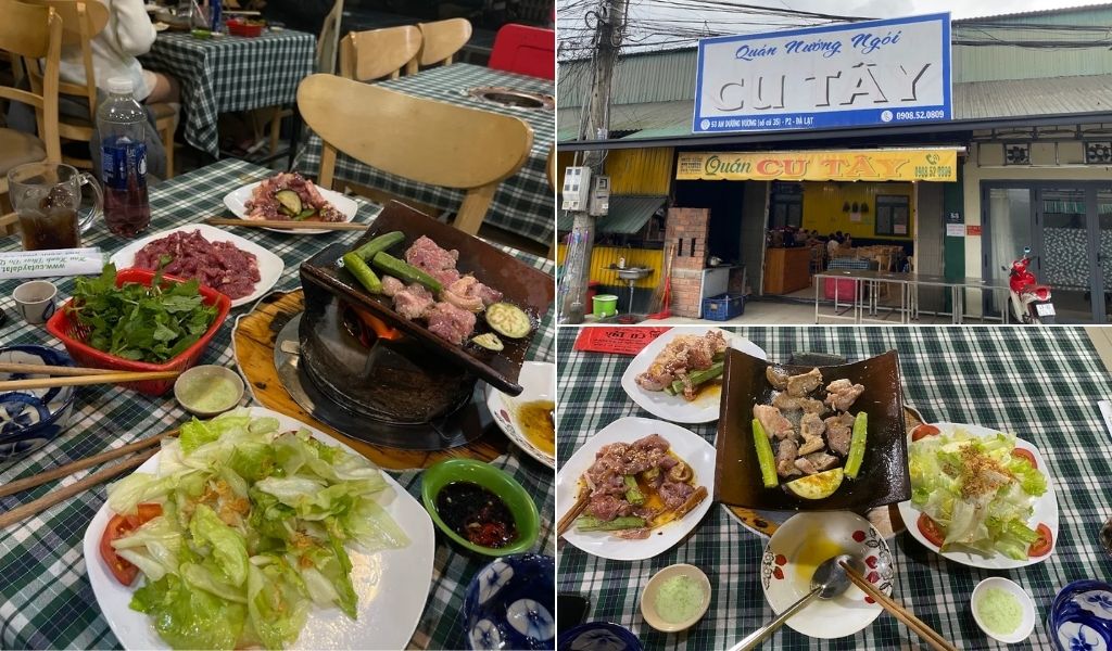 Không gian mộc mạc tại quán nướng ngói Cu Tây