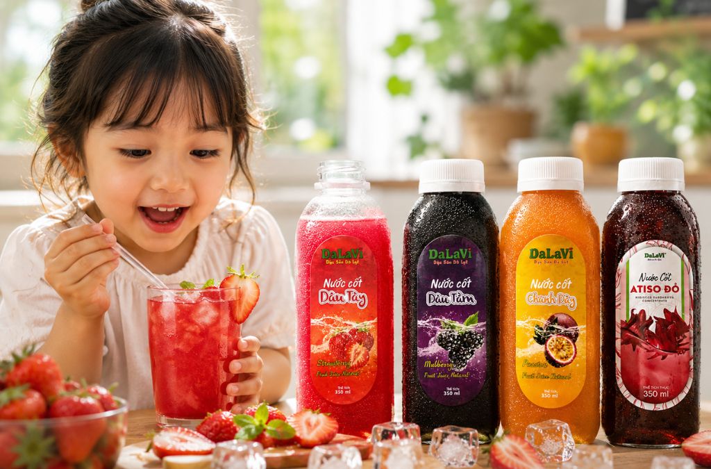 Nước ép trái cây Đà Lạt đóng chai 
