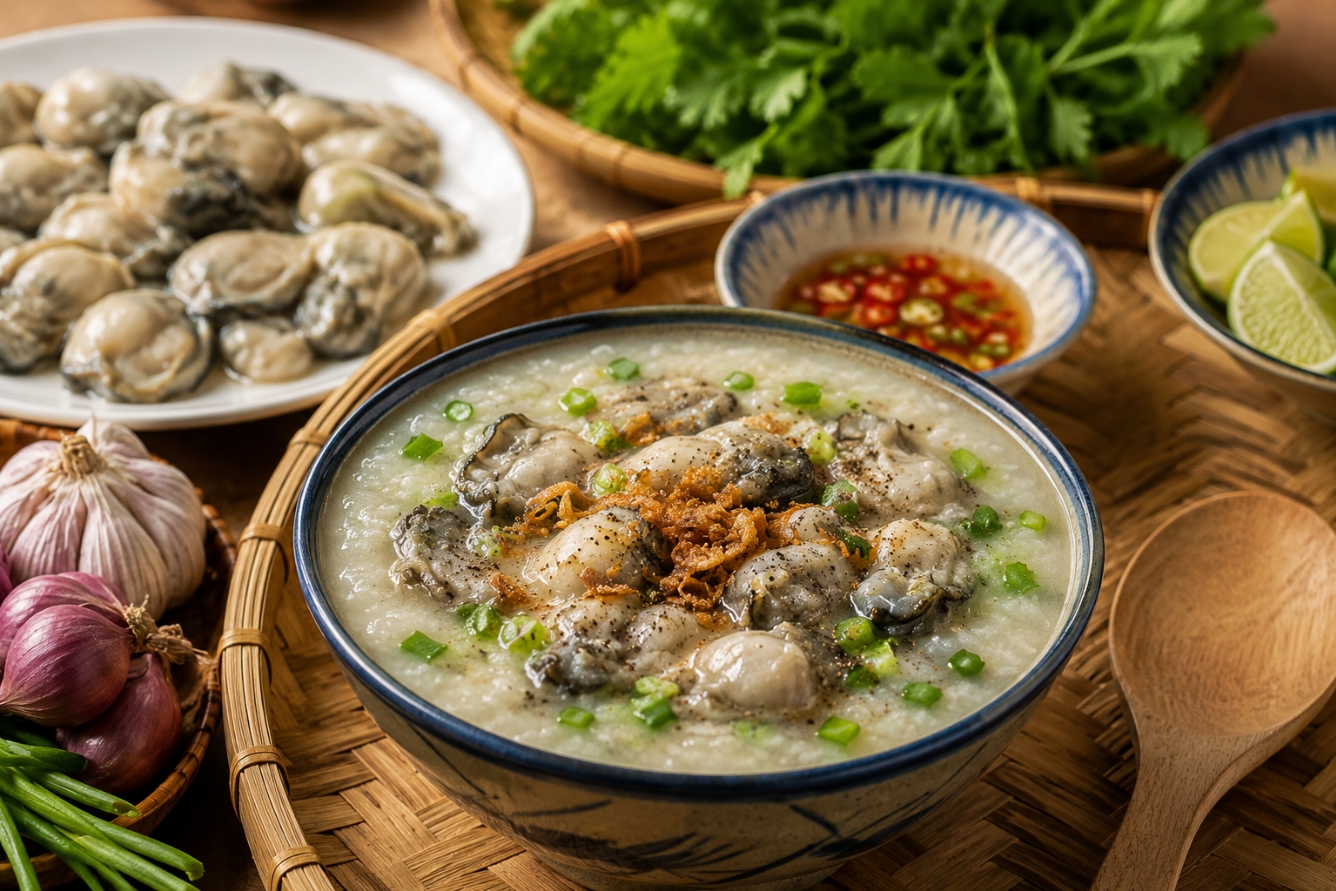 Cháo hàu Phú Yên với vị ngọt tự nhiên và hương thơm hấp dẫn.