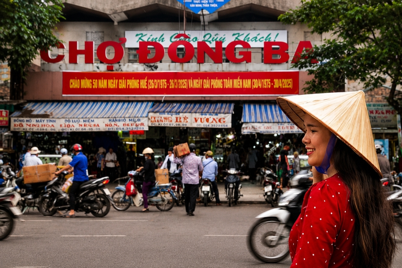 Chợ Đông Ba ở Huế với khung cảnh mua bán nhộn nhịp ở Huế