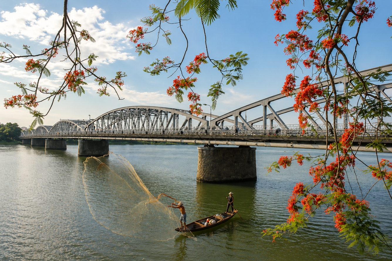 Địa điểm du lịch Huế cầu Tràng Tiền biểu tượng nổi tiếng gắn liền với sông Hương và vẻ đẹp Cố đô