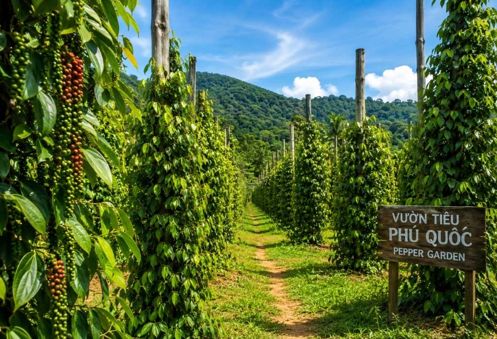 Khu trồng hồ tiêu tại Phú Quốc. 