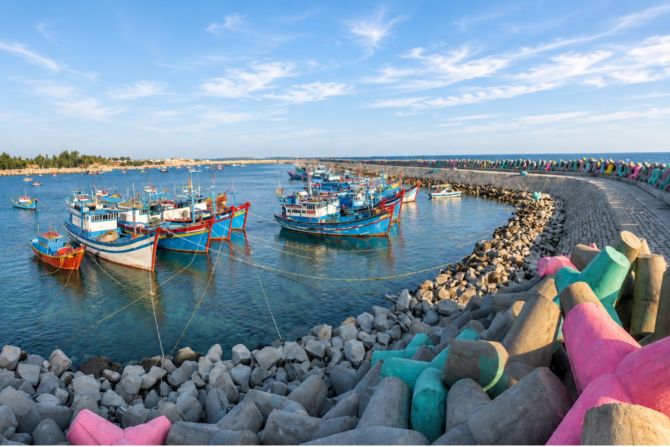 Bờ kè Lăng Cô mang vẻ đẹp rực rỡ và đầy màu sắc tại đảo Phú Quý.