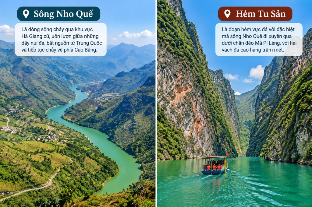 Phân biệt hẻm Tu Sản với sông Nho Quế