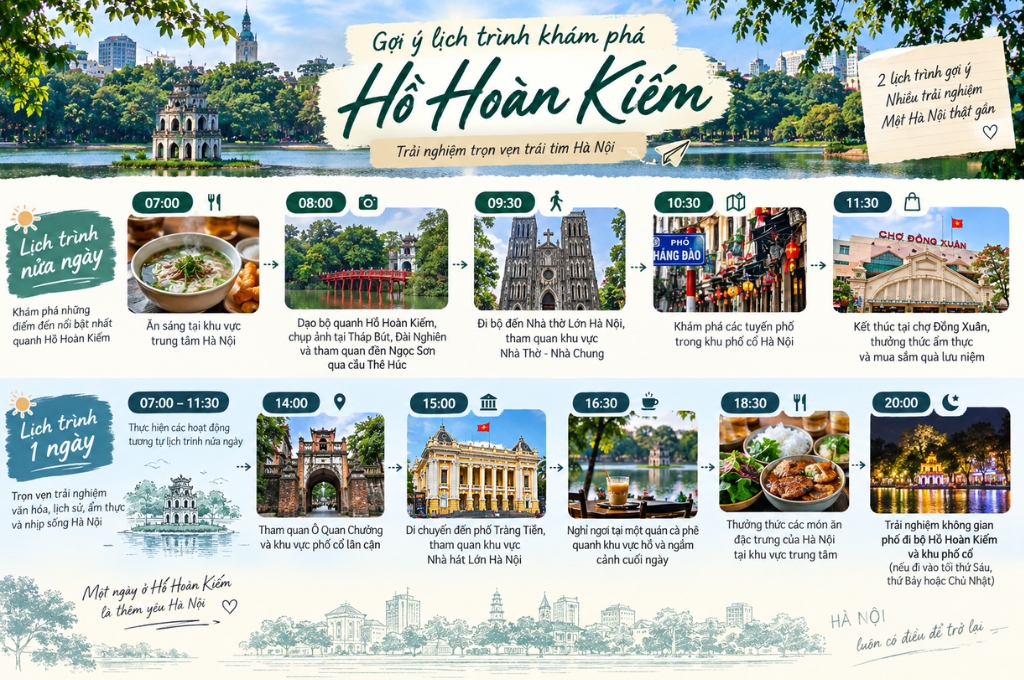 Lịch trình khám phá Hồ Hoàn Kiếm
