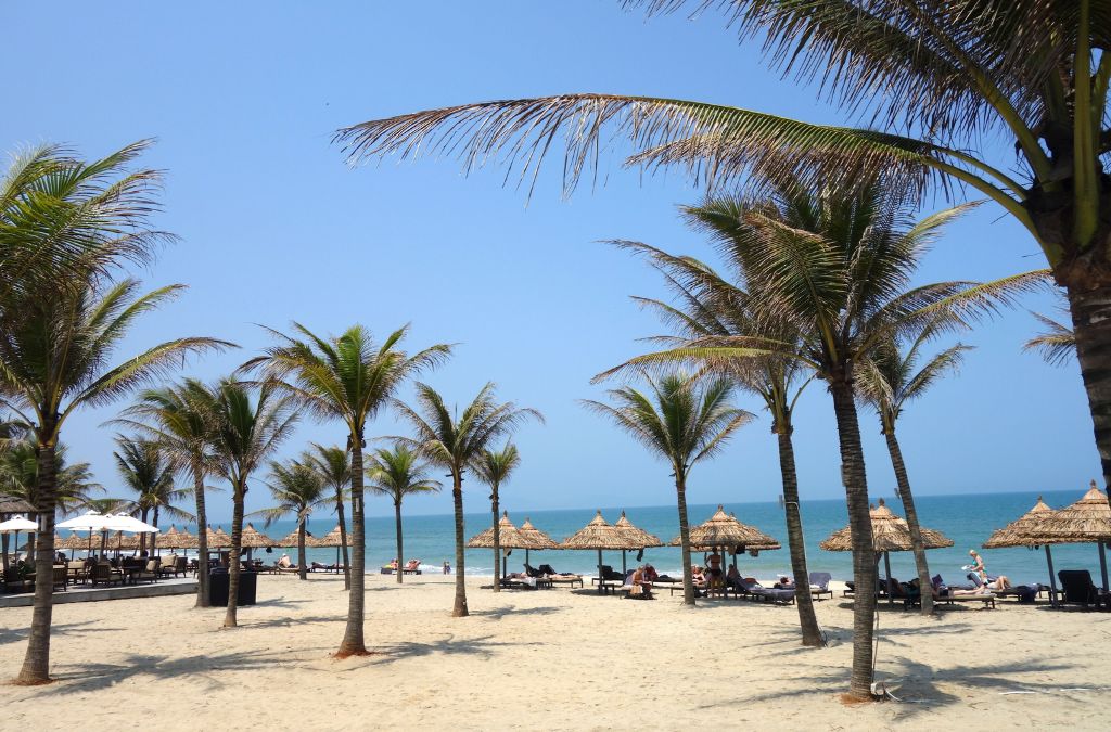 Biển An Bàng với bãi cát trắng và hàng dừa ven bờ