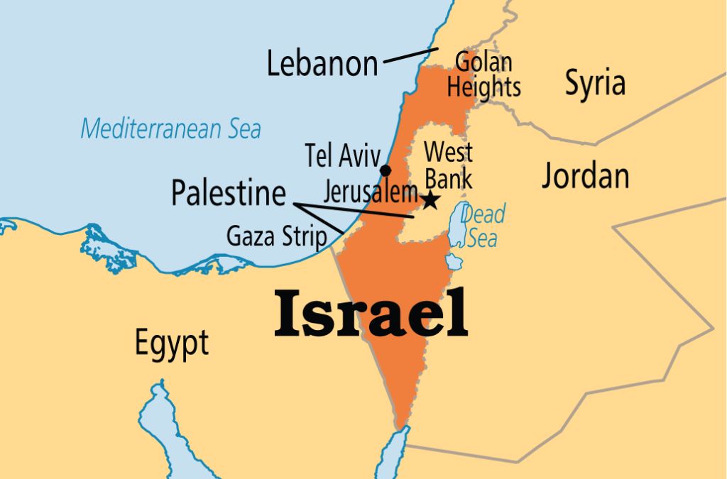 Bản đồ Israel và các quốc gia lân cận ở khu vực Tây Á
