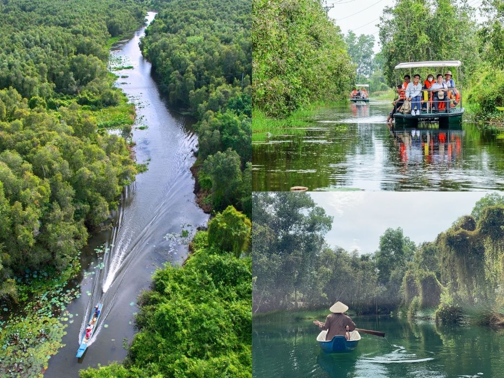 Hoạt động chèo kayak và đạp xe tại Làng nổi Tân Lập