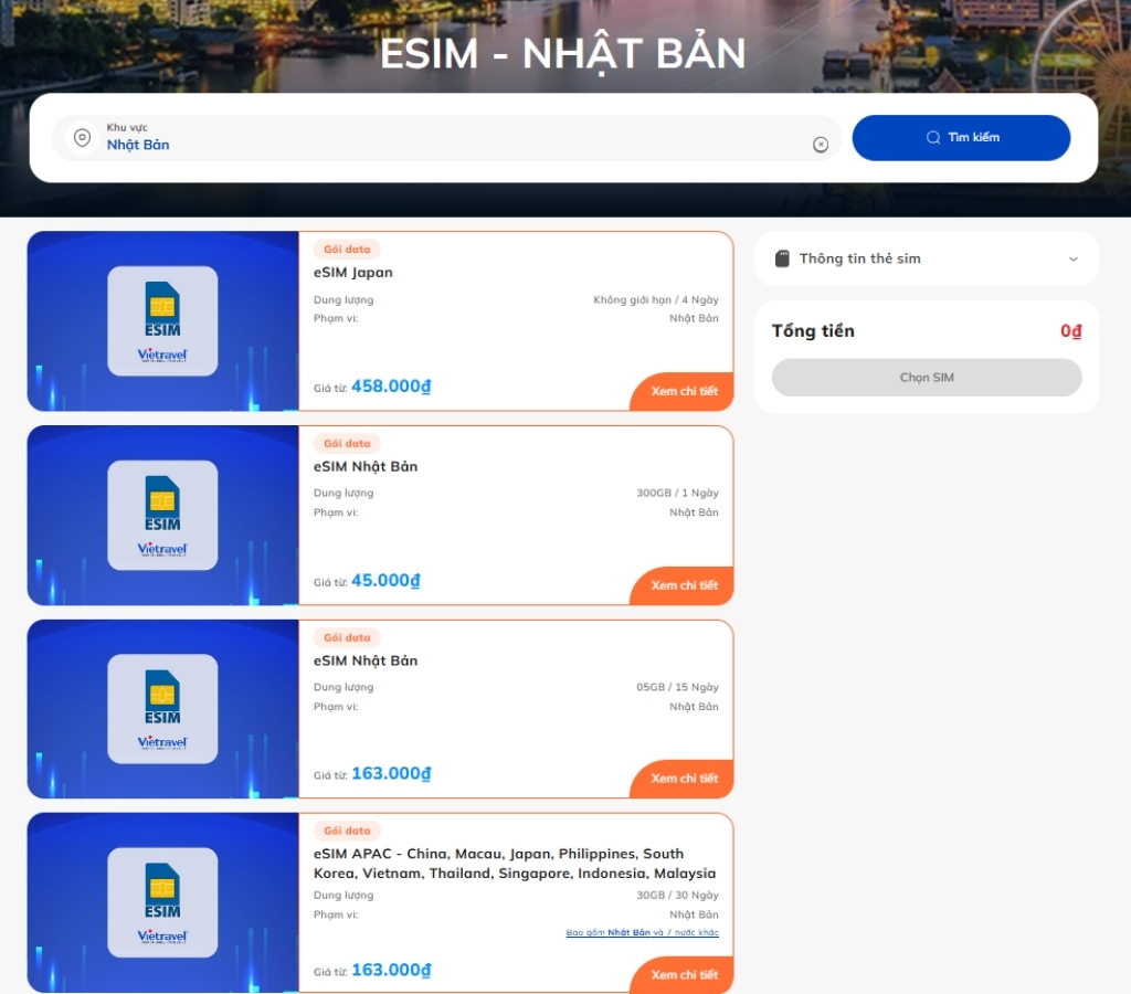 Mua eSIM trên Vietravel