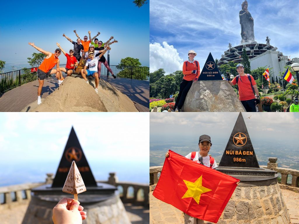 Cột mốc đỉnh Núi Bà Đen ở độ cao 986m