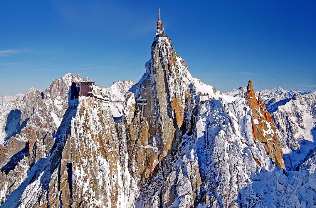 Toàn cảnh núi tuyết Aiguille du Midi. 