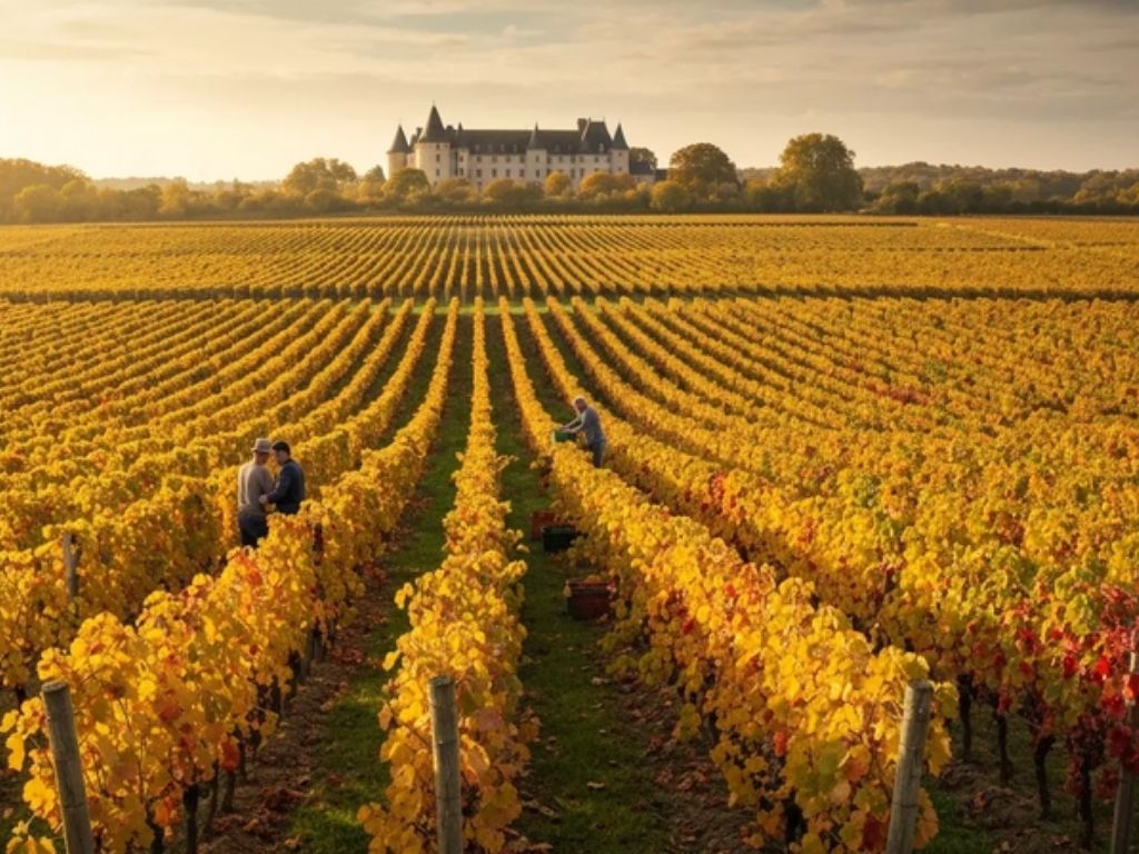 Cánh đồng nho vùng Champagne vào mùa thu gần Paris