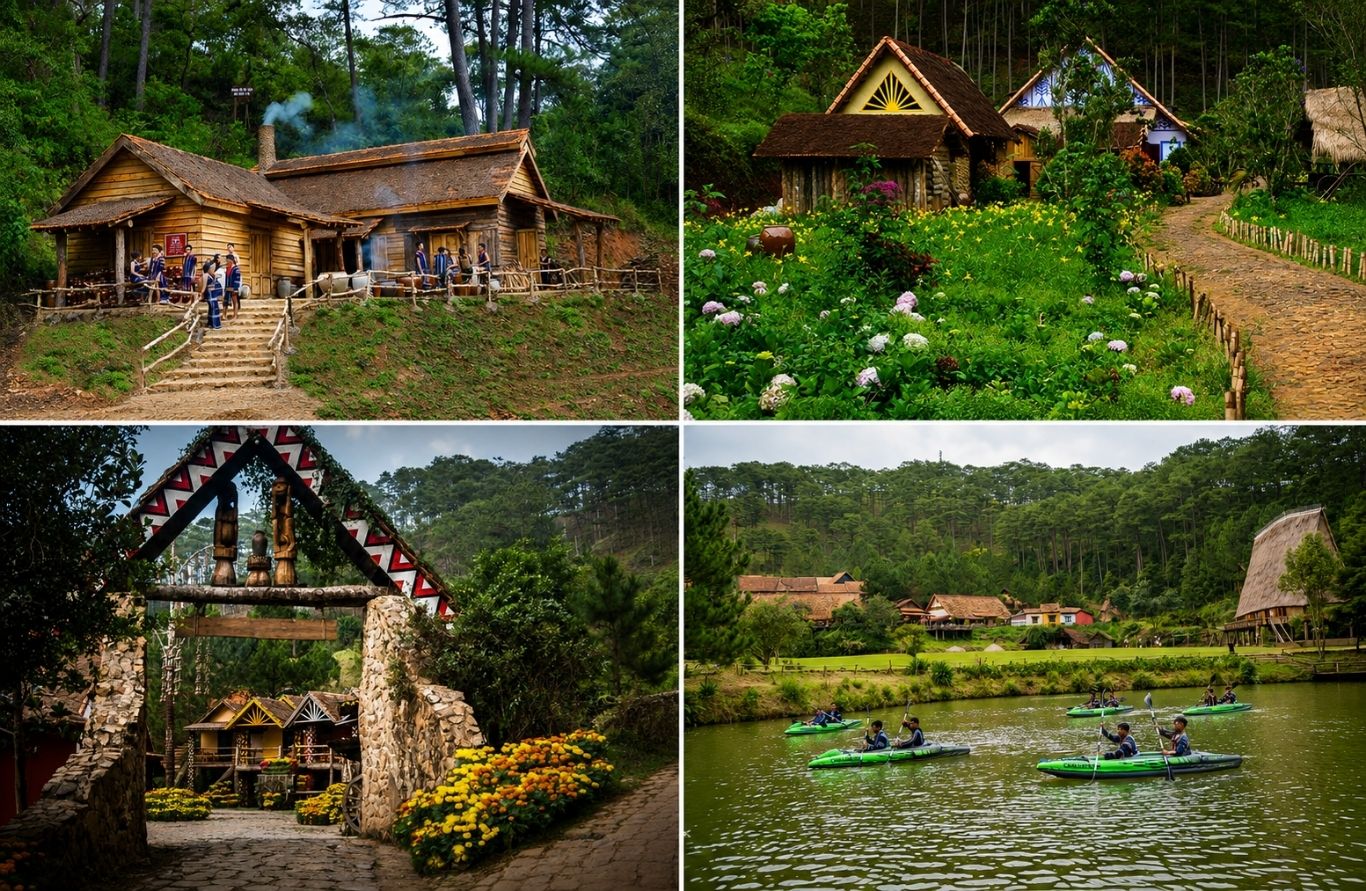 Làng Cù Lần Đà Lạt với những mái nhà giữa thung lũng xanh và rừng thông