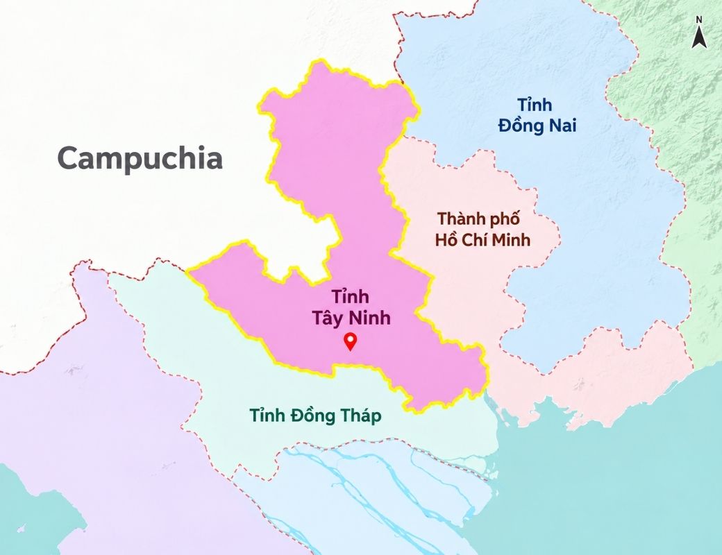 Bản đồ vị trí tỉnh Tây Ninh. 
