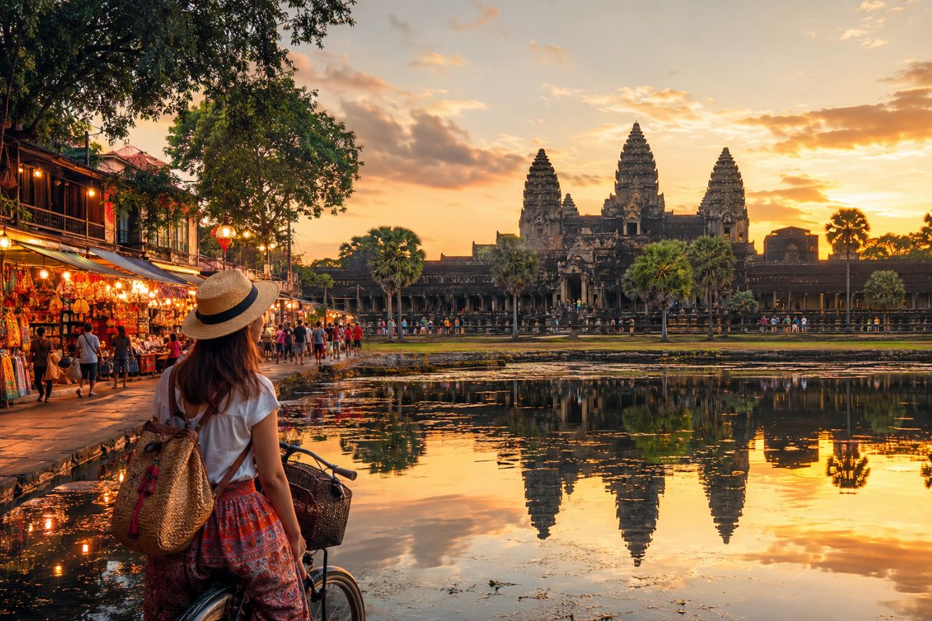 Angkor Wat Campuchia lúc hoàng hôn