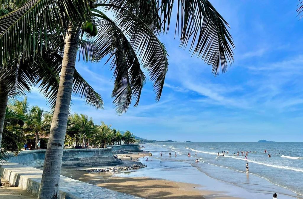 Bãi biển Hải Tiến với hàng dừa ven bờ