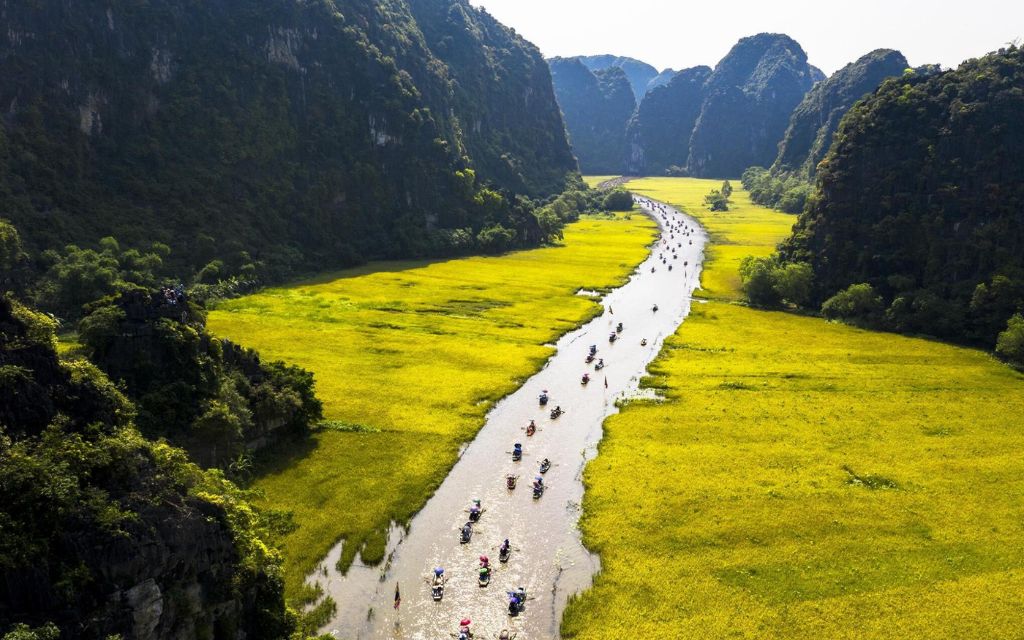 Sông Ngô Đồng uốn lượn giữa cánh đồng tại Tam Cốc