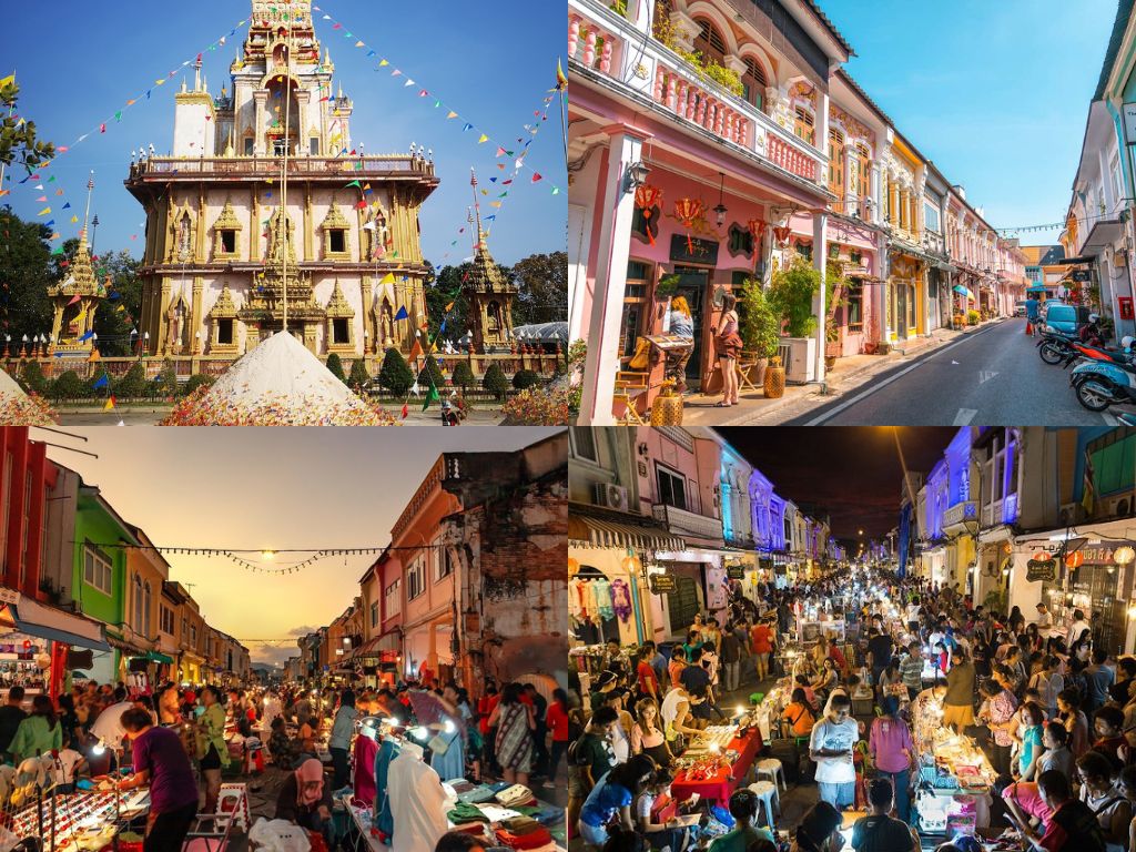 Chùa Wat Chalong, phố cổ Old Phuket Town và chợ đêm Phuket - những điểm tham quan nổi tiếng ở Phuket.