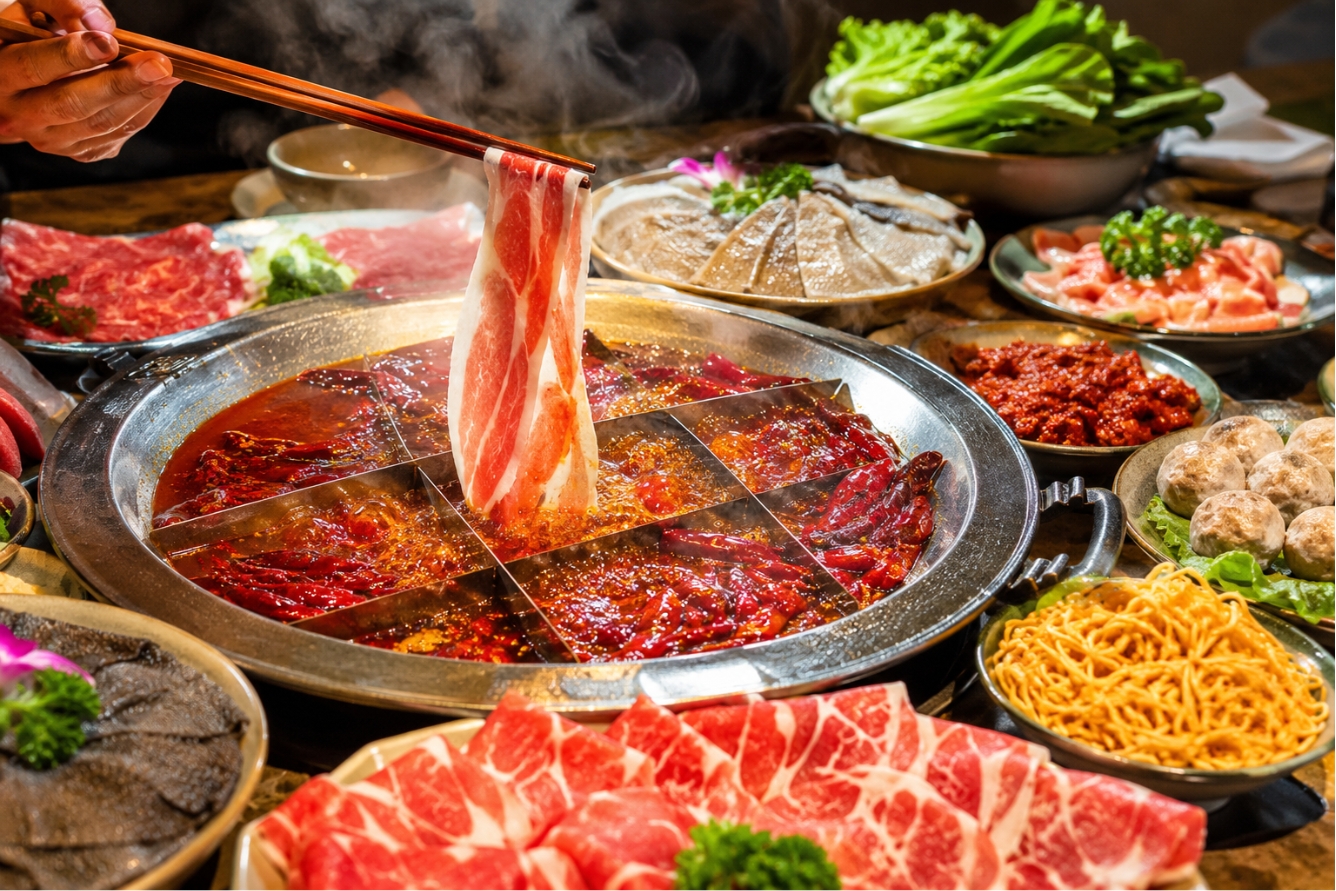 Lẩu cay Trùng Khánh với nước dùng đỏ cay