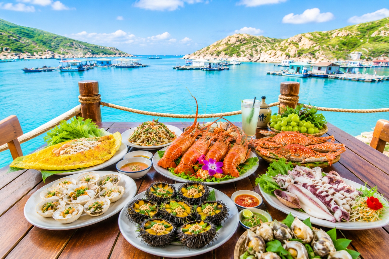 Ẩm thực hải sản tại vịnh Vĩnh Hy ở Ninh Thuận