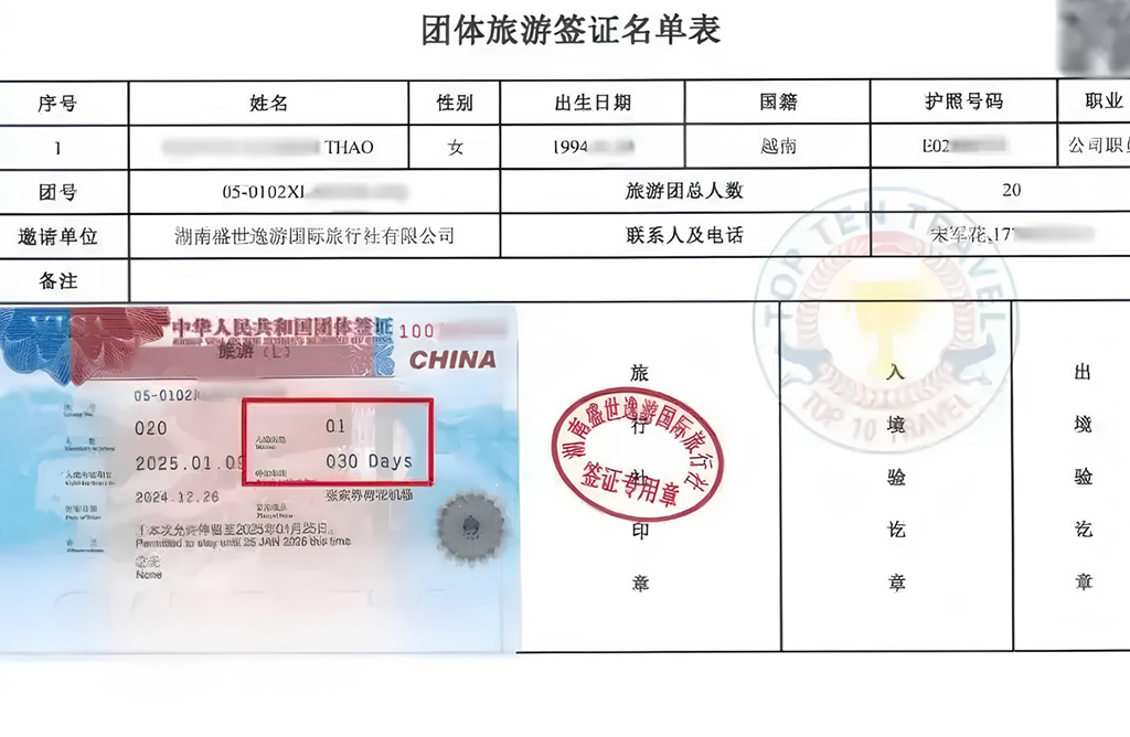 Hồ sơ xin visa du lịch Trung Quốc với các giấy tờ cá nhân và thông tin visa liên quan.