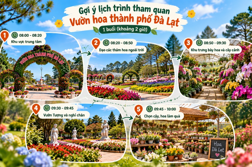 Lịch trình tham quan Vườn hoa thành phố Đà Lạt 1 buổi