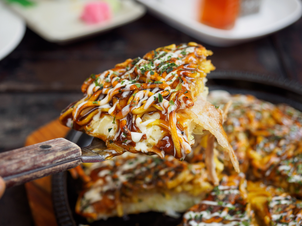 Okonomiyaki in Osaka, Japan