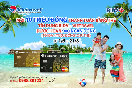 Thể lệ chương trình khuyến mại hoàn tiền cùng thẻ tín dụng BIDV - Vietravel