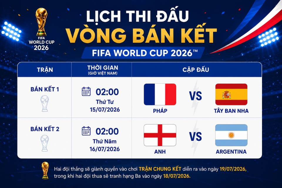 Lịch thi đấu Bán Kết World Cup 2026 và Kết quả cập nhật mới nhất hôm nay